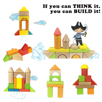 Migargle Wooden Building Blocks Set For Kids - Rainbow Stacker Stacking Game Construction Toys Set Preschool Colorful Learning Educational Toys - Geometry Wooden Blocks For Boys & Girls