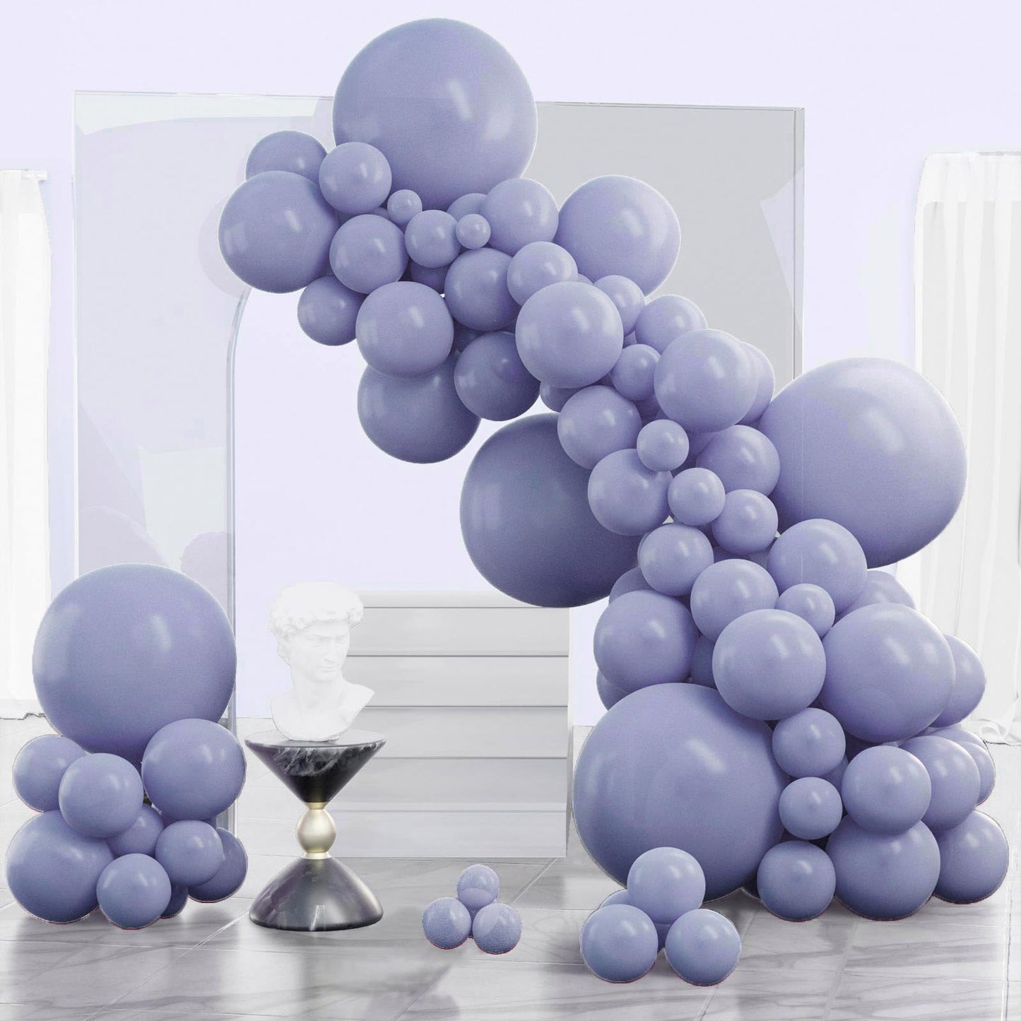 PartyWoo Dusty Blue Balloons, 140 pcs Pack, 18"/12"/10"/5" Rubber Balloons for Garland/Arch, Slate Blue, Boho Decor