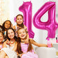 40 Inch Number Balloons 14, Hot Pink Helium Foil Number 14 Balloons, Large Number Balloon Age Balloon For Boys Girls Birthday Pa