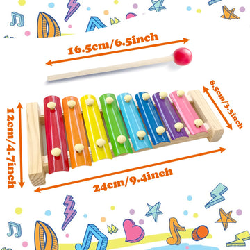 Wooden Xylophone For Kids,Toddler Xylophone Toy With 2 Child Safe Mallets,8 Diatonic Keys Musical Instruments For Preschoolers E