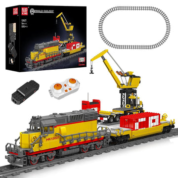 Mould King 12027 Diesel Locomotive Train Building Sets With A Semi-Trailers, Cranes, Remote/App Control Engineering Toy Kit, Scale Model With Trains Tracks For Adults Kids (1170 Pieces)