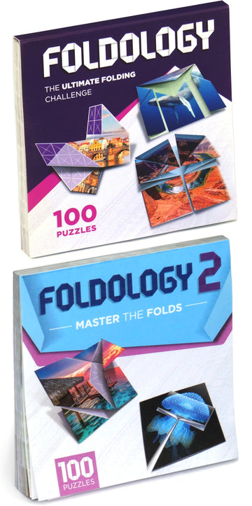 Foldology 1&2 Combo Pack - Origami Puzzle Game For Kids, Teens, & Adults | Brain-Training, Travel-Friendly, Screen-Free Fun | Unique Gift For Ages 10+ & Puzzle Lovers | 200 Challenges