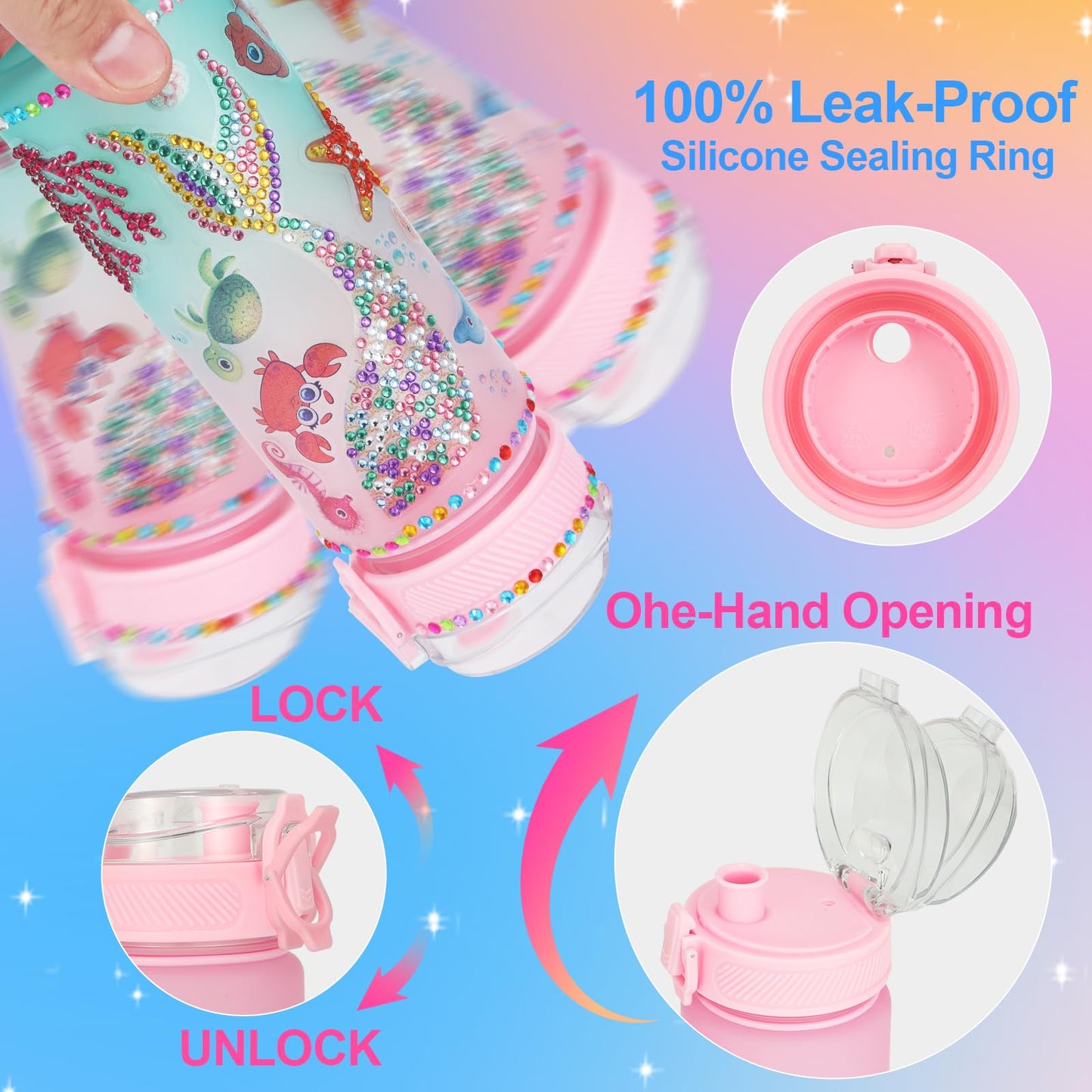 Decorate Your Own Water Bottle Kits For Girls Age 4-13, Mermaid Gem Girls Diamond Painting Crafts, Arts And Crafts Kits Toys Birthday Gifts For 4 5 6 7 8 9 10 Year Old Girls Kids (Mermaid 600Ml)