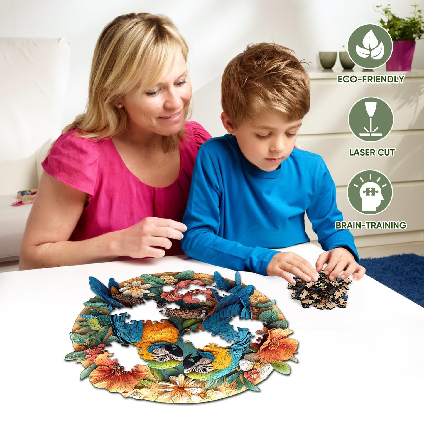 Colorful Parrots 200 Pieces Wooden Jigsaw Puzzles for Adults Unique Irregular Shapes Fun Challenging Birds Puzzles for Kids and