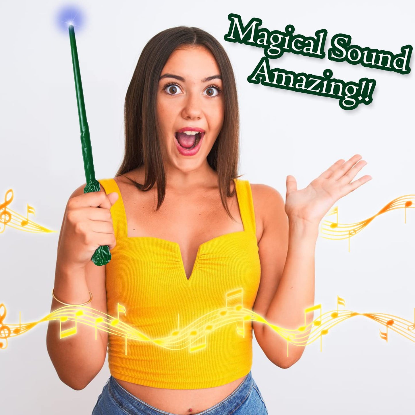 Light Up Magic Wand For Kids Sound Wizard Witch Illuminating Toy Brown Green
