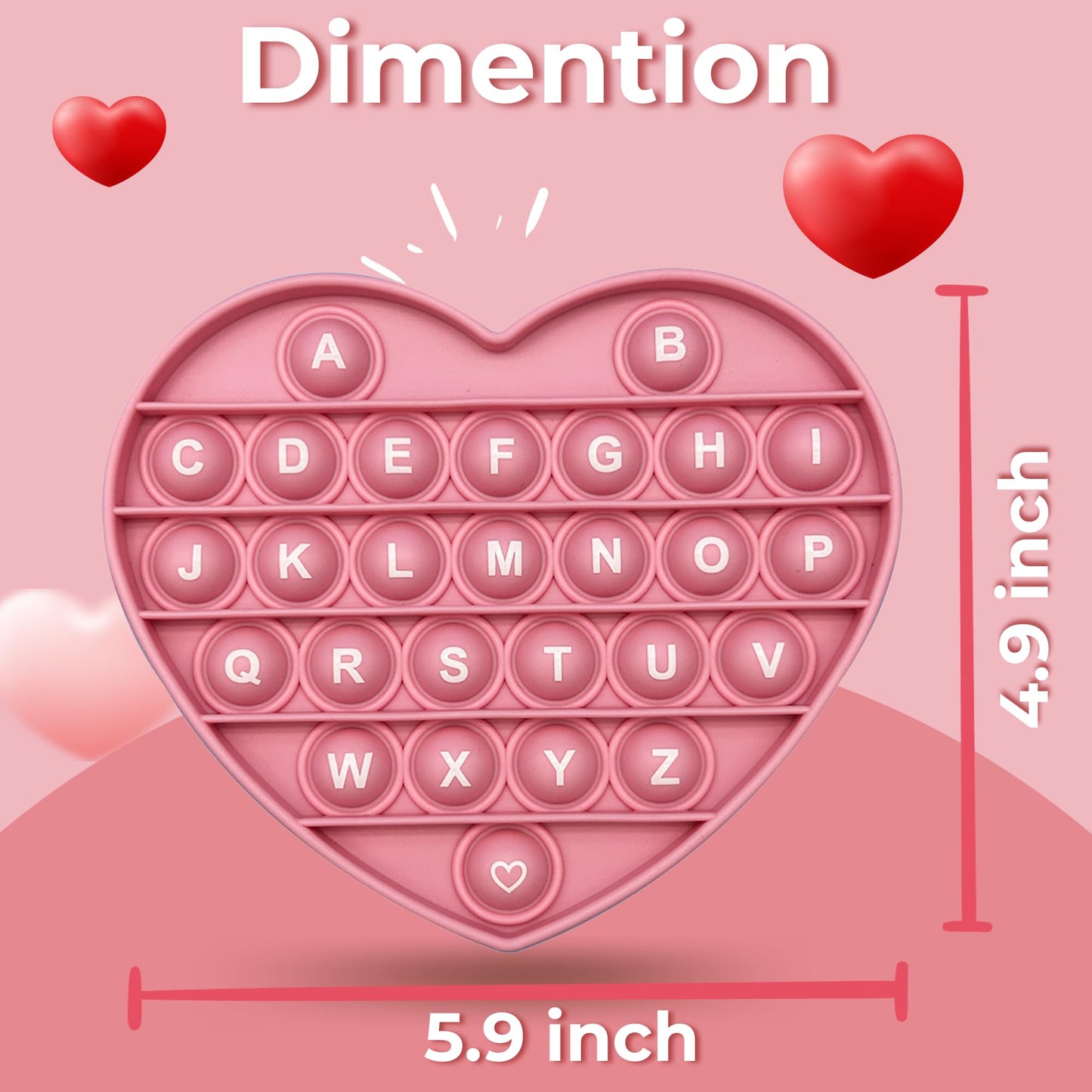 Petbsnvb Pink Heart Shaped Pop Bubble Valentines Fidget Toy With Letters And Numbers, Xmas Gift Sensory Toy With Alphabets Kids Birthday Party Classroom Prize Stress Reliever
