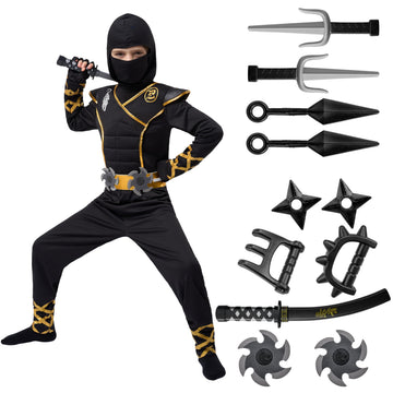 Spooktacular Creations Halloween Ninja Costume, Balck Golden Ninja Costume Kids, Ninja Accessories Costume Set, Ninja Dressing U