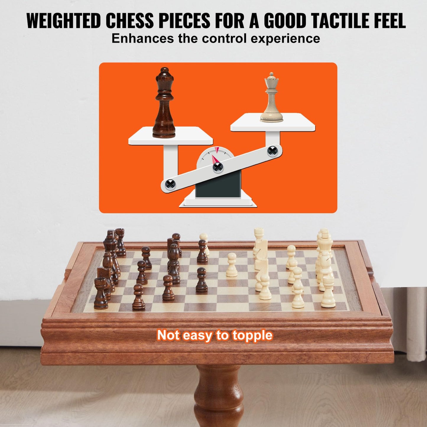 Vevor 3-In-1 Chess Checkers Backgammon Table Set, 18 Inch Premium Wooden Chess Table, Deluxe Combo Game Table Furniture Set, Chess Set Board Game Gift For Family Board Games