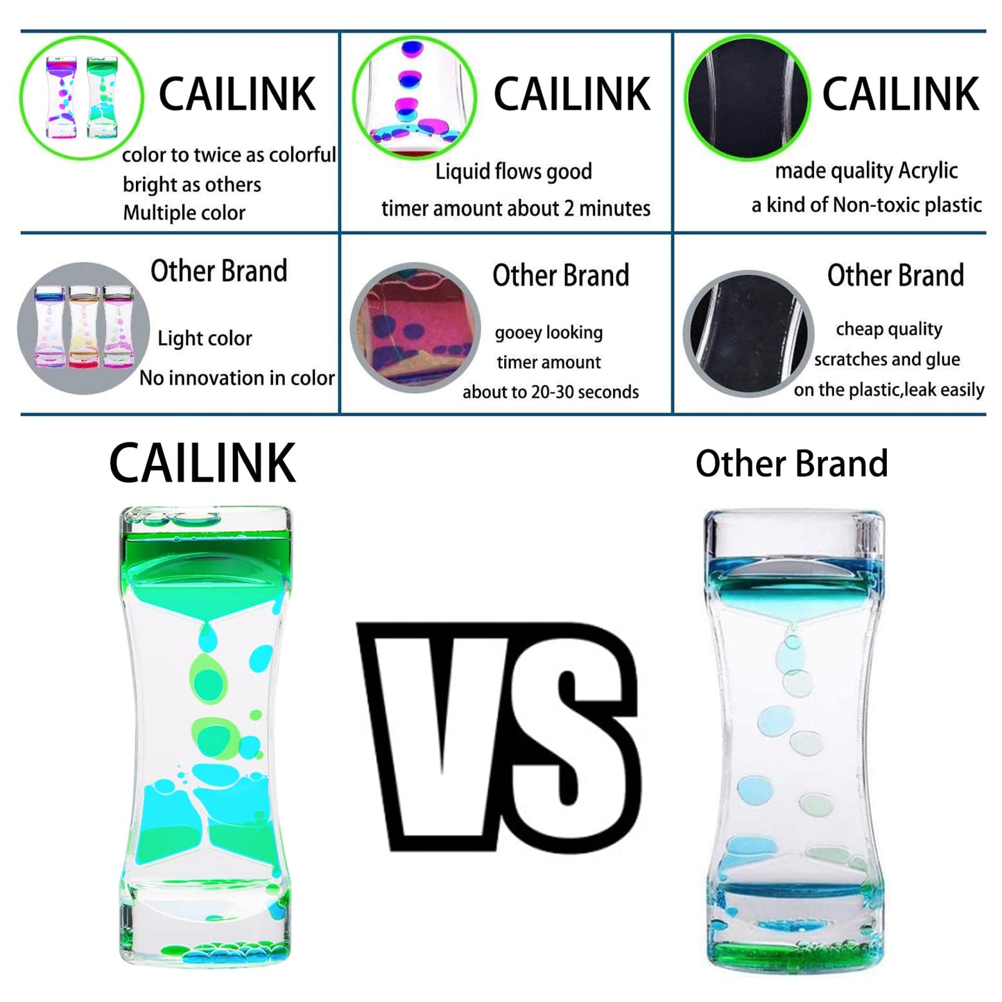 Cailink Liquid Motion Bubbler Timer 2Pack Sensory Toy For Relaxation,Liquid Motion Timer Toy Floating Color Lava Timer-Relaxing Liquid Bubbler Timer Calming Toy