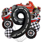 Stcomart 8 Pcs Race Car Party Decorations, Black Number 9 Balloon Checkered Balloons Tire Balloons For Boys 9Th Birthday