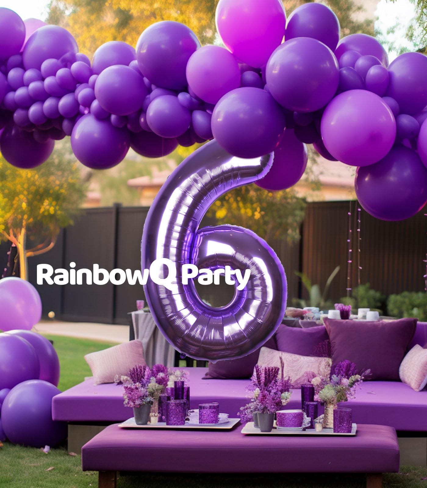 Rainbowq Party 6 Balloon Number 40 Inch For Boy Or Girl Big Purple 0-9 Foil Mylar Large 6 Number Balloon Happy 6Th Birthday Part