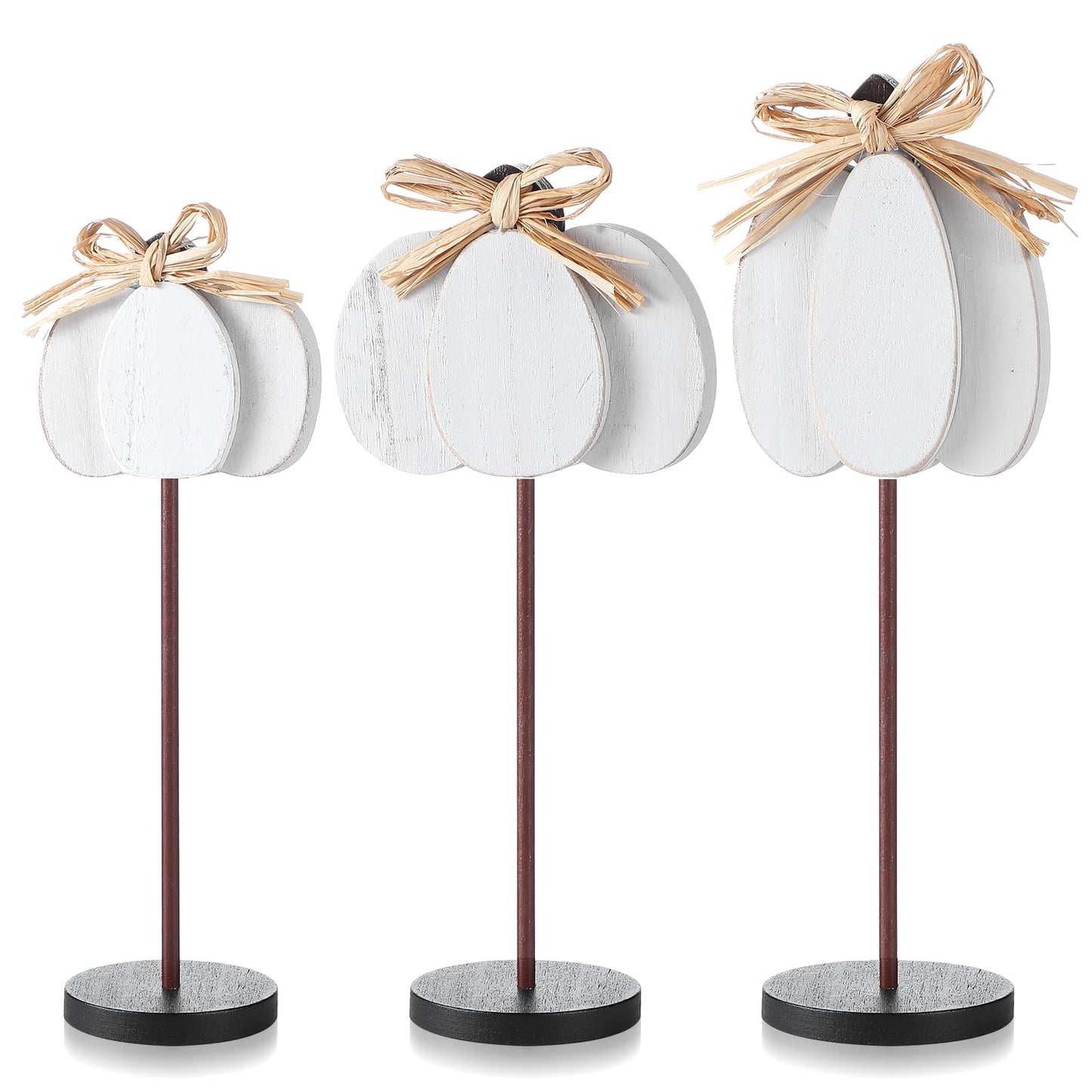 Thyle 3 Pcs Thanksgiving Pumpkin Table Centerpieces Wood Harvest Table Decorations for Home Standing Block Tall Sign with Bow fo