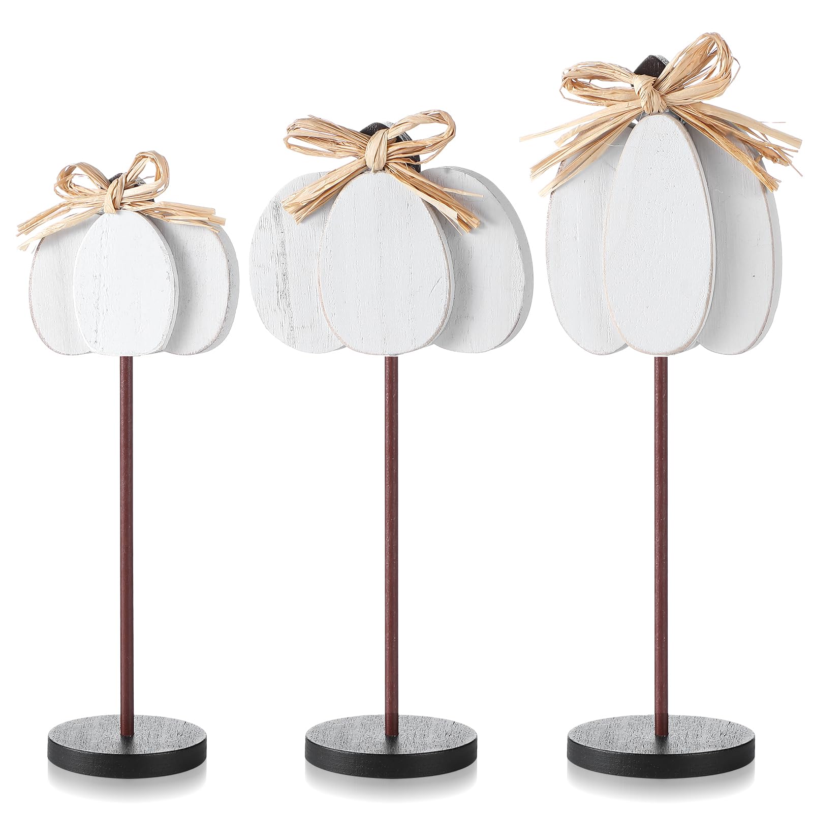 Thyle 3 Pcs Thanksgiving Pumpkin Table Centerpieces Wood Harvest Table Decorations for Home Standing Block Tall Sign with Bow fo