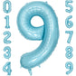 Paticool 40 Inch Blue Number Balloon 9, Large Light Blue Number Foil Mylar Balloons For Birthday Party Celebration Decorations S