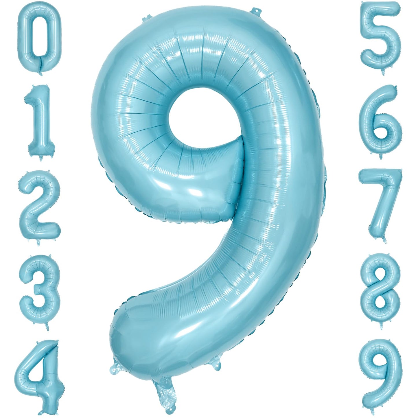 Paticool 40 Inch Blue Number Balloon 9, Large Light Blue Number Foil Mylar Balloons For Birthday Party Celebration Decorations S