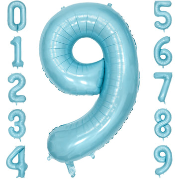 Paticool 40 Inch Blue Number Balloon 9, Large Light Blue Number Foil Mylar Balloons For Birthday Party Celebration Decorations S
