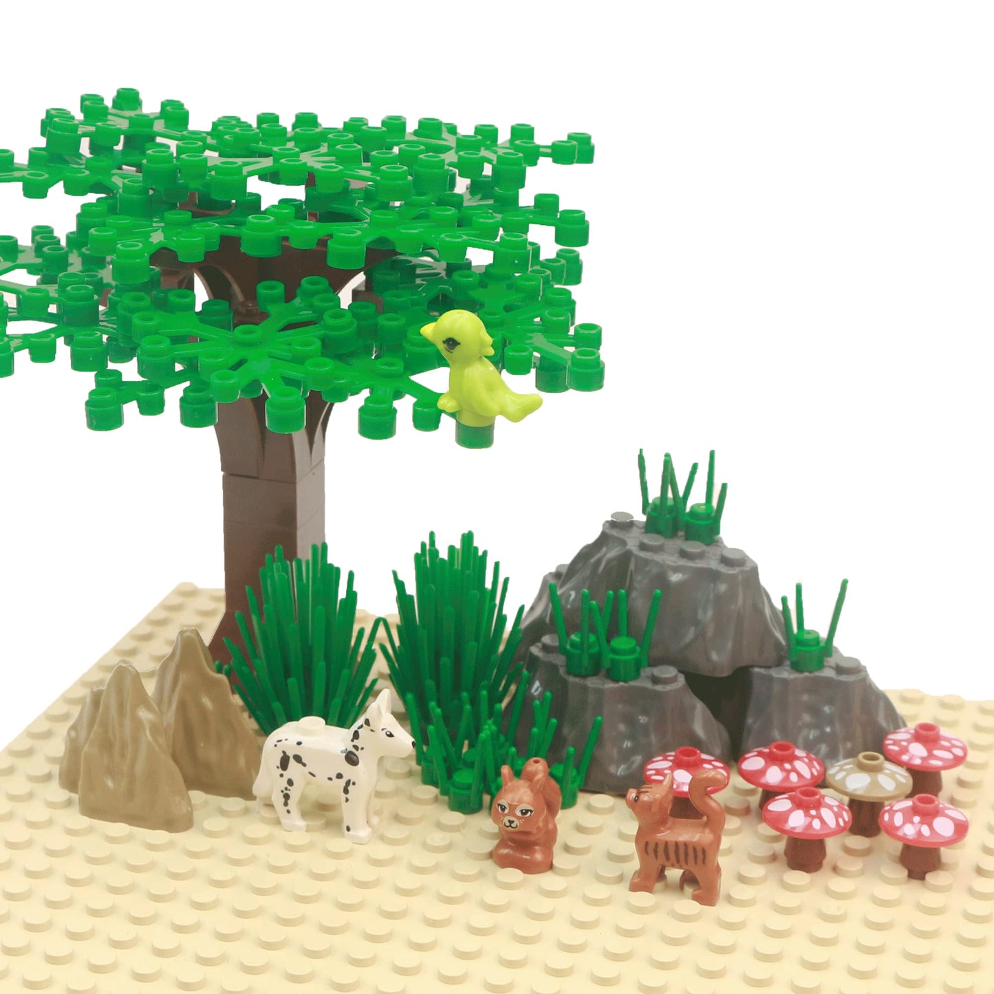 Brotex Plants Tree Accessories Jungle - Botanical Parts Bricks Flower Leaf Forest Flower Plants Pieces Building Blocks Set, Animals Farm Squirrel Birds Grass Garden House Toy (Without Baseplate)