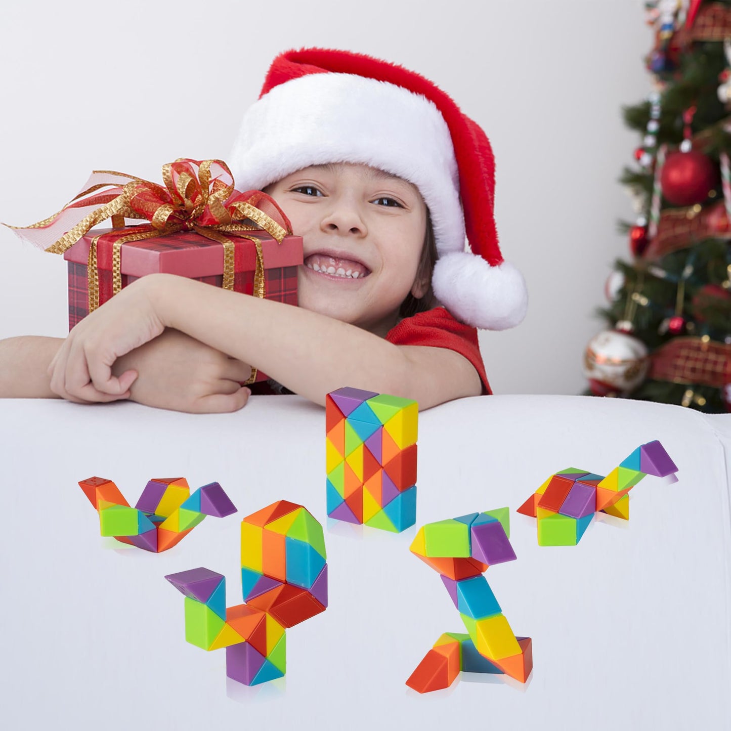 Ganowo Medium Snake Cube, 4 Pack Twist Puzzle Stress Relief Sensory Toys Stocking Stuffers Bulk Supplies Goodie Bags Fillers Fidget Toys For Anxiety Teens Kids
