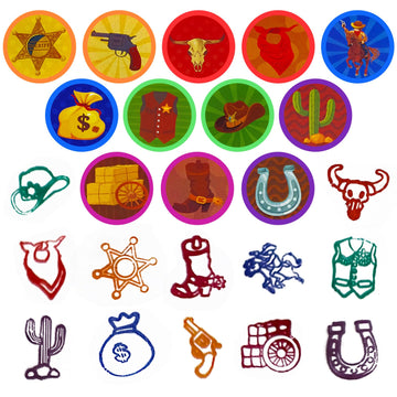 Cinrobiye 24 Pcs Western Cowboy Party Stampers for Boys Girls,Wild West Birthday Party Supplies Favors, Classroom Rewards Carniv
