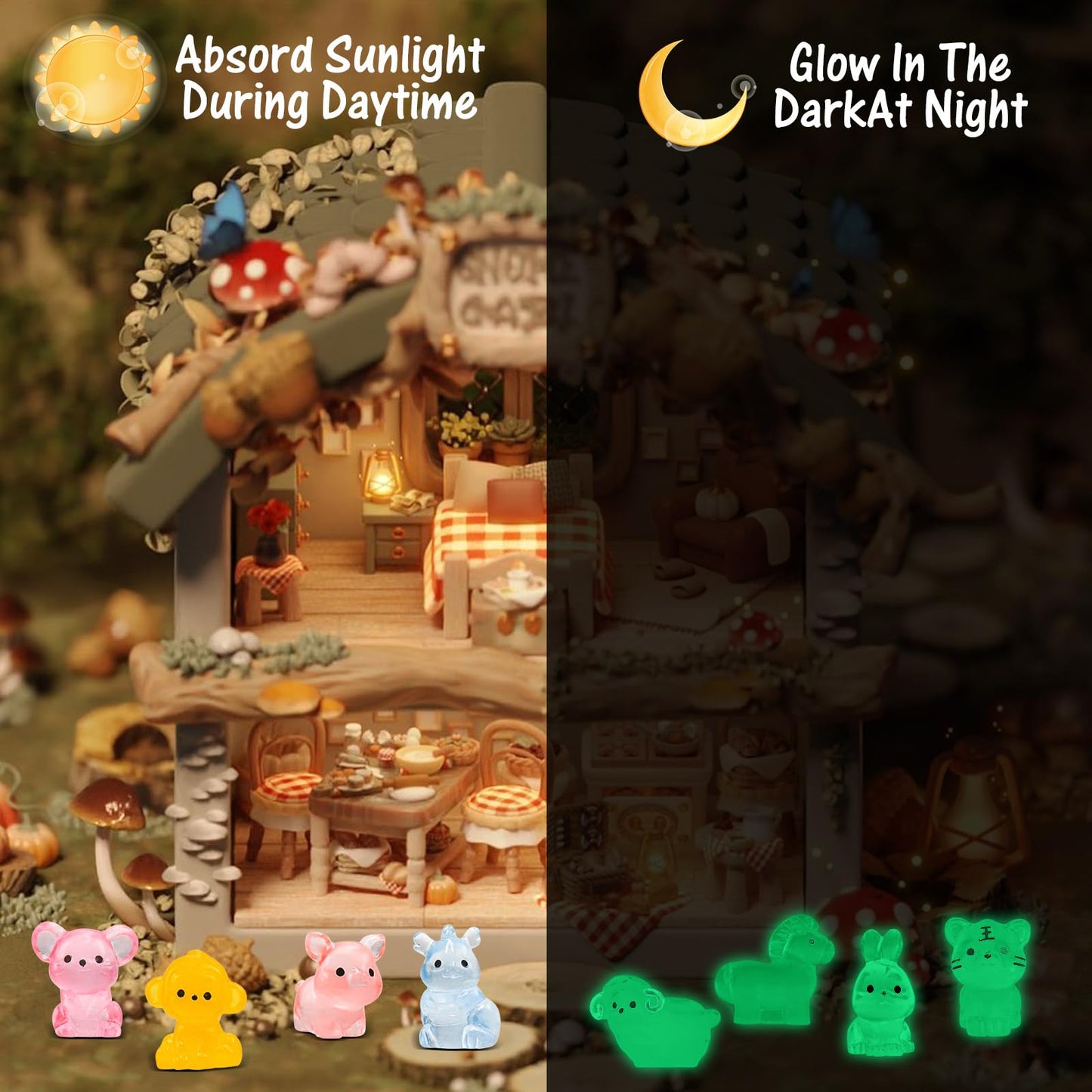 60 Pieces Luminous Mini Animals For Crafts Dollhouse Fairy Garden Decor Tiny Animals Decor For Car Tiny Resin Animals For Micro
