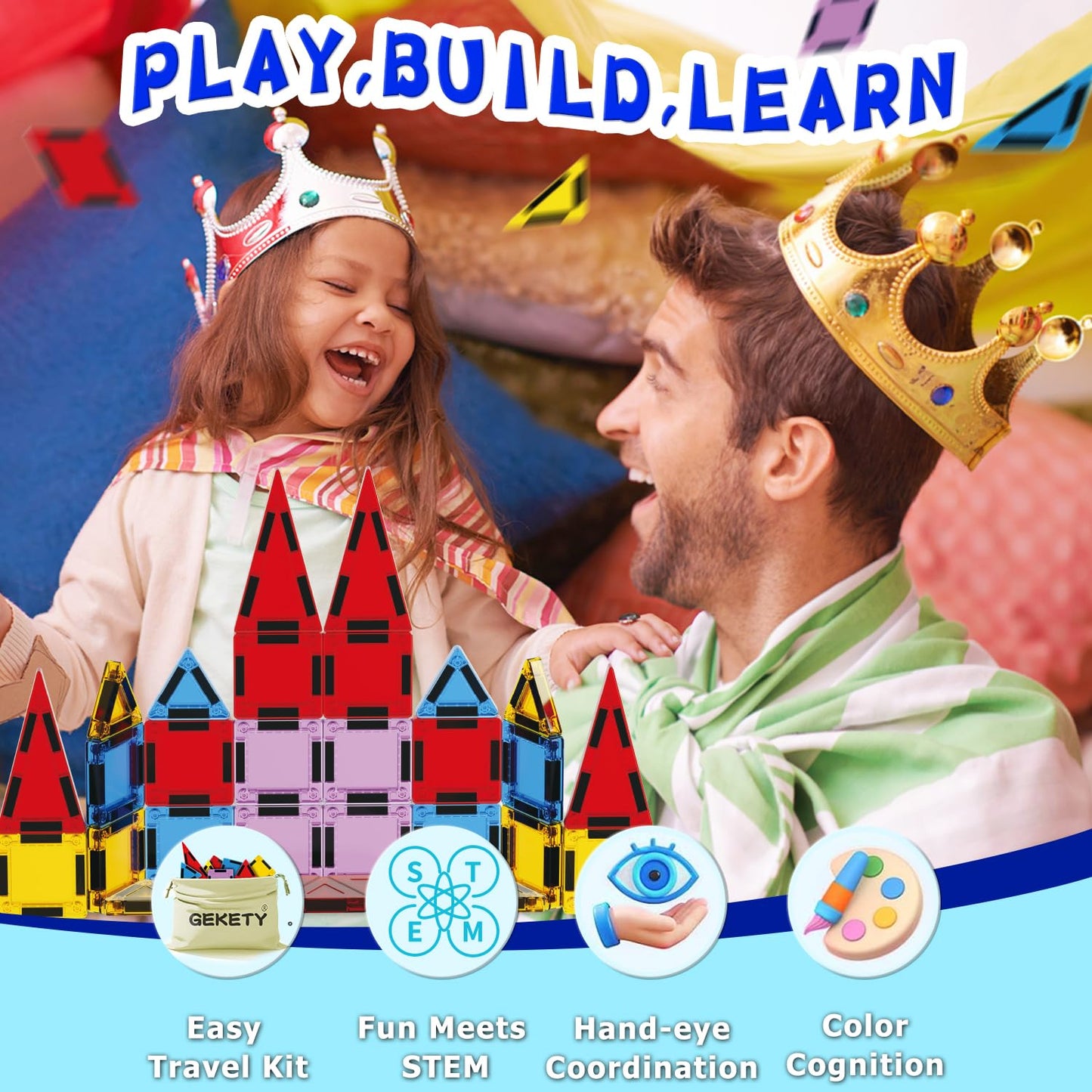 Mini Magnetic Tiles For Kids, Magnetic Building Set, Construction Stem Travel Toys For Boy Girl Ages 3+, Montessori Preschool Le