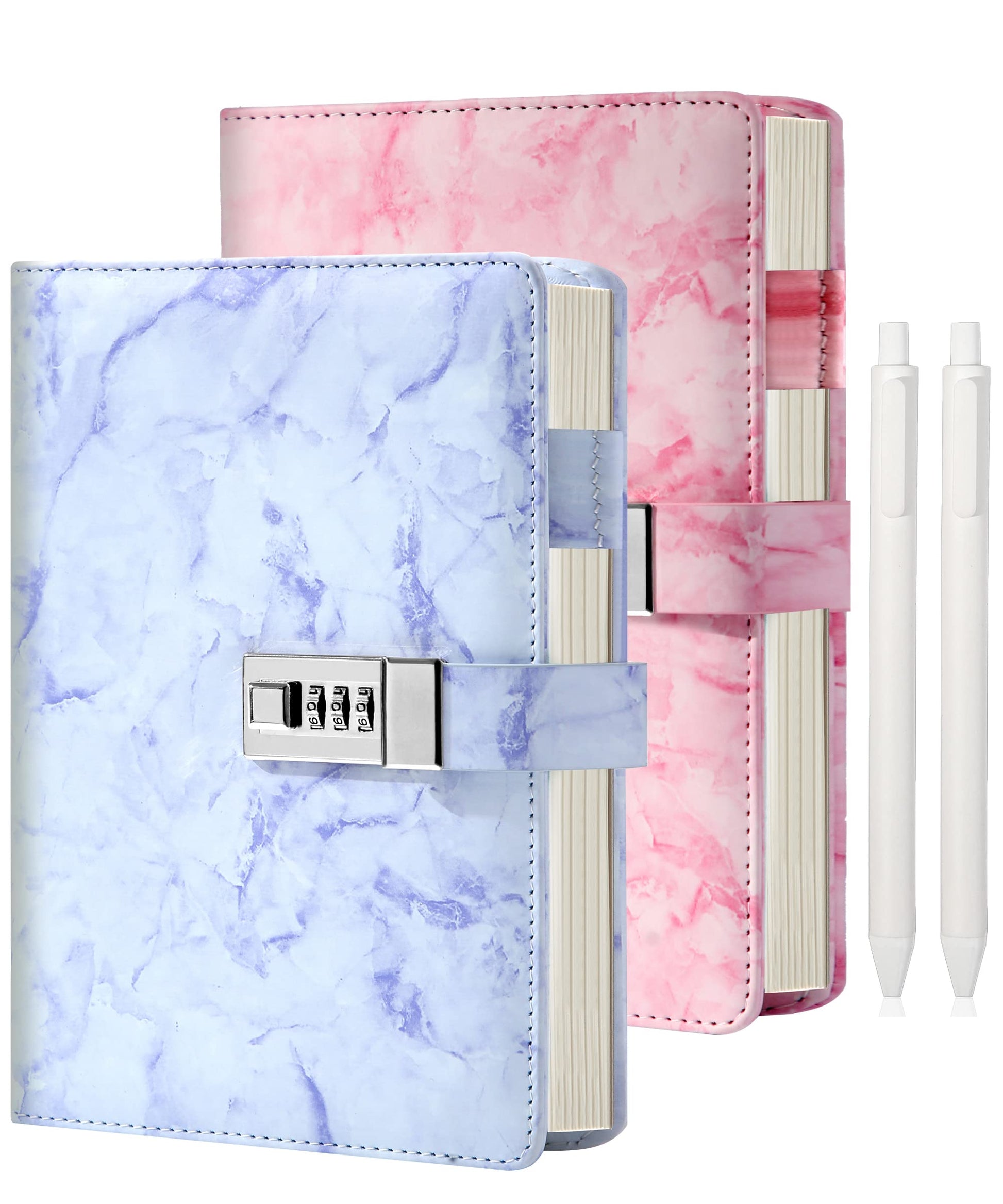 Cagie 2 Pack Marble Diary With Lock For Girls And Women, Secret Journal With Lock 192 Pages Waterproof Girls Locked Diary With P