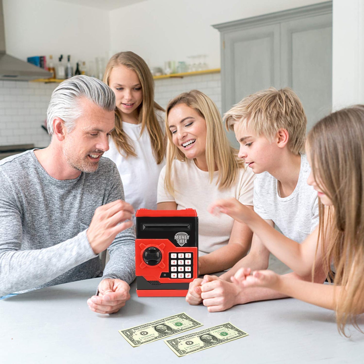 Adevena Electronic Piggy Bank, Mini Atm Password Money Bank Cash Coins Saving Box For Kids, Cartoon Safe Bank Box Perfect Toy Gifts For Boys Girls (Red)