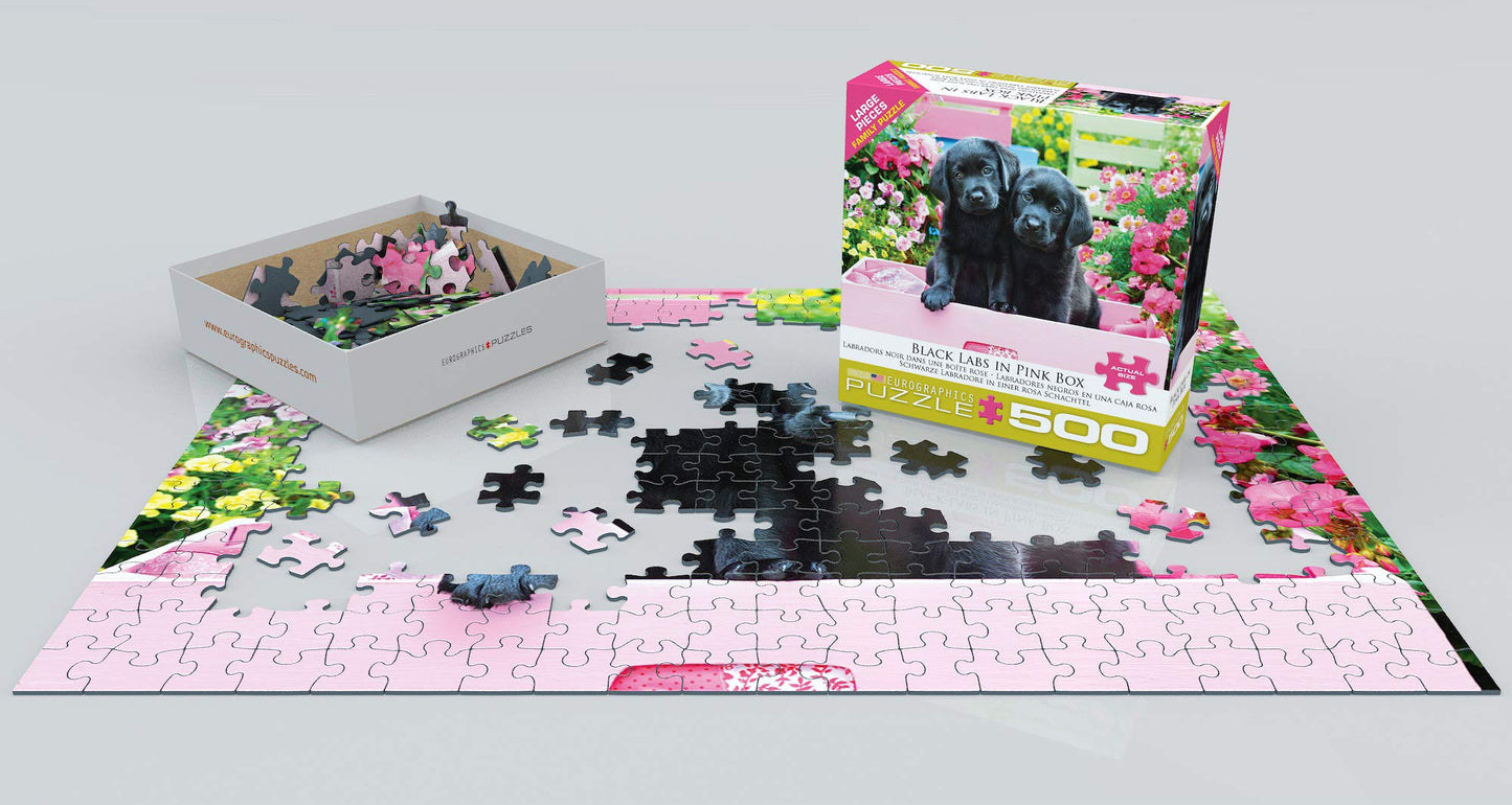Eurographics Black Labs In Pink Box 500 Piece Puzzle