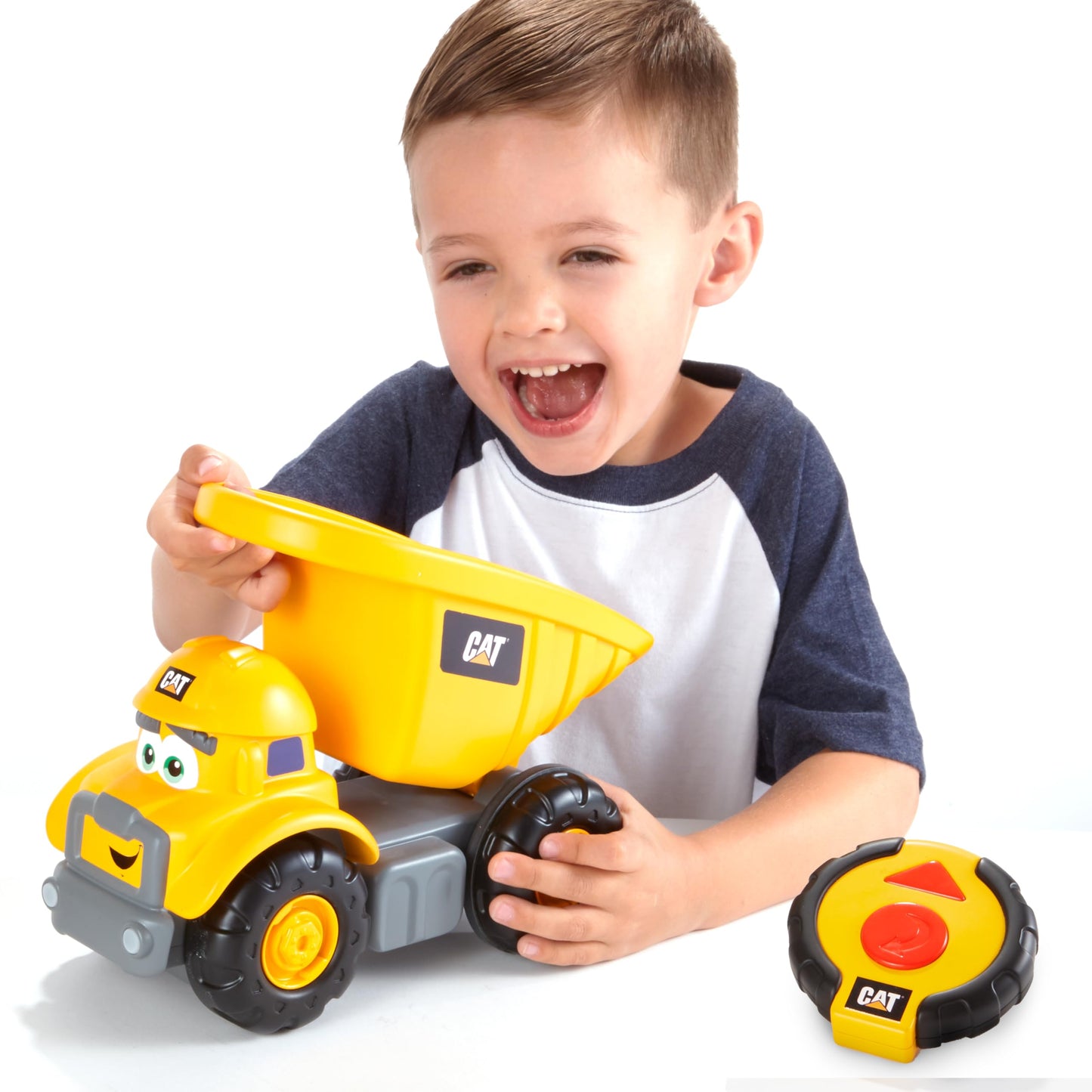 CAT Construction Toys, Junior Crew Lil' Movers Remote Control Truck, RC Car + Dump Truck, Working Headlights, with Child Friendl