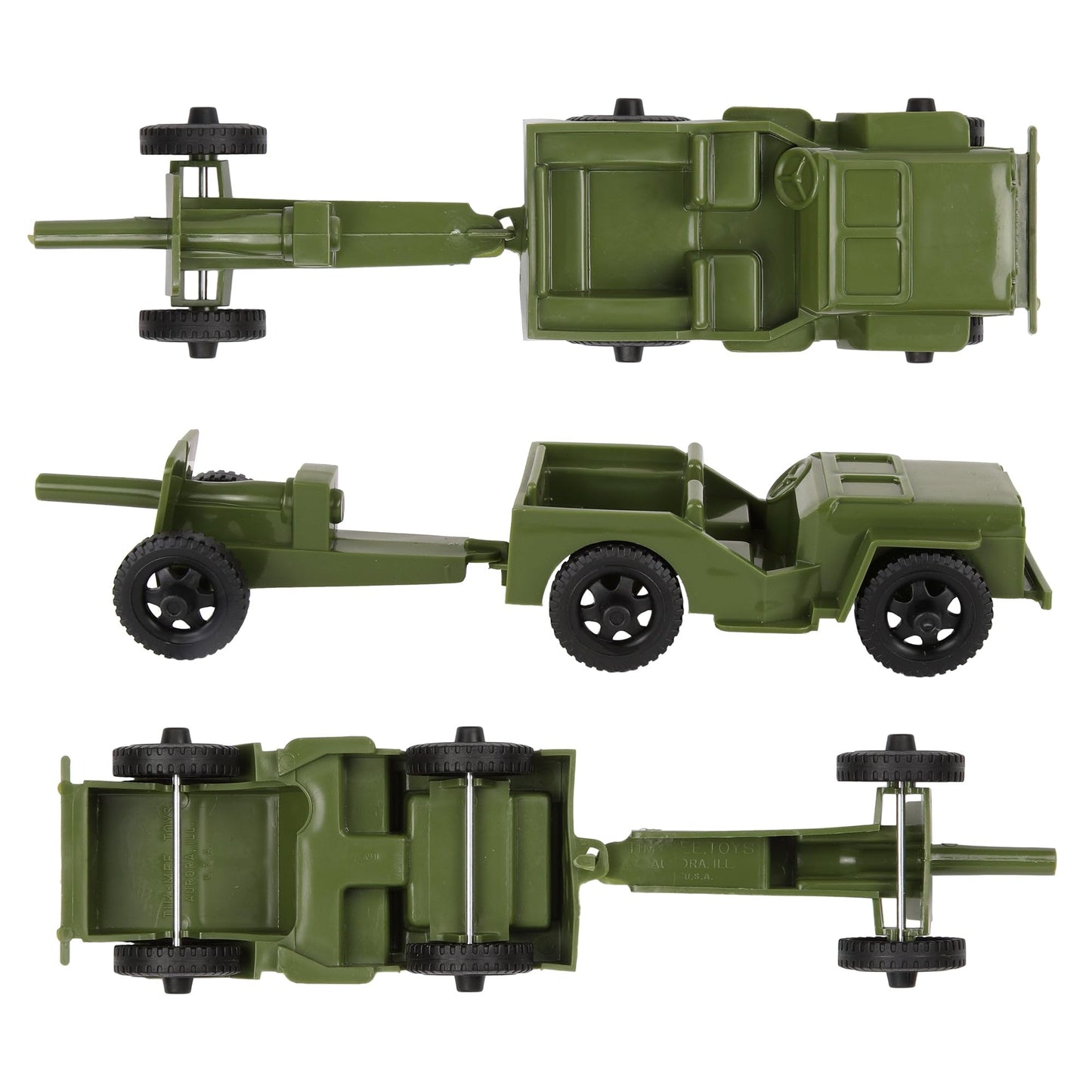 Tim Mee Combat Patrol Willys & Artillery Playset - OD Green, 4pc, USA Made, Plastic, Model TM-28351