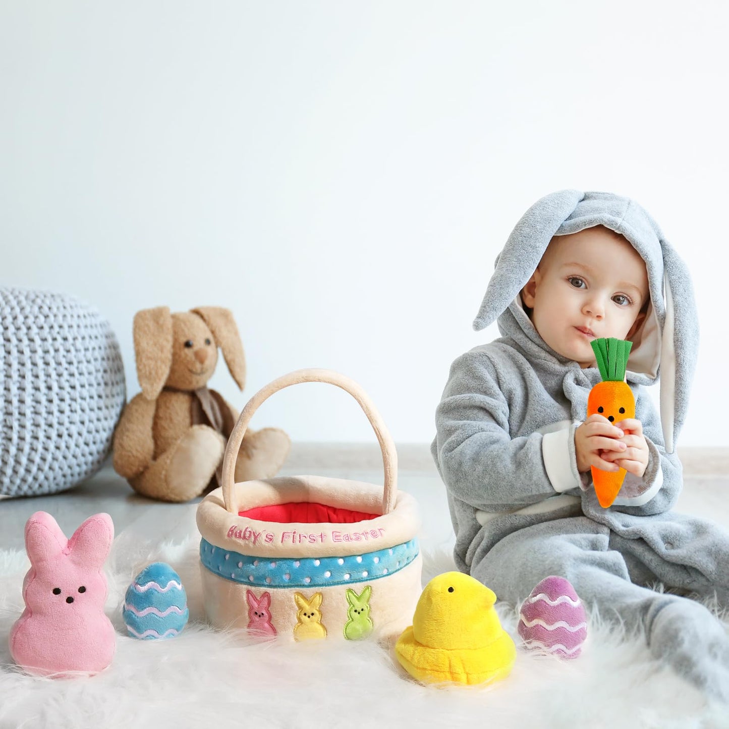 Bunny Chorus My First Easter Basket Stuffers For Babies, 6Ct Personalized Baby'S First Easter Basket Playset, Peep Bunny Chick C