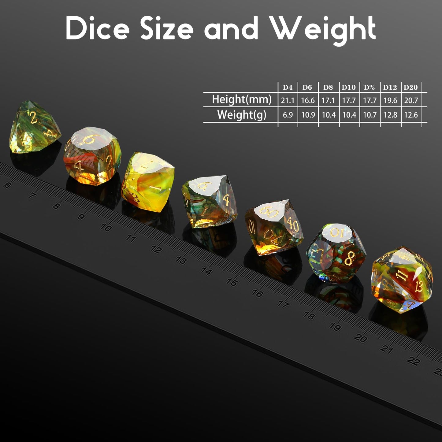 Dndnd 7-Piece Glass Dice Set- Multifaceted Colorful Dnd Dice, Tabletop Gaming, Collectors | Premium Gift Box & Durable Design (C