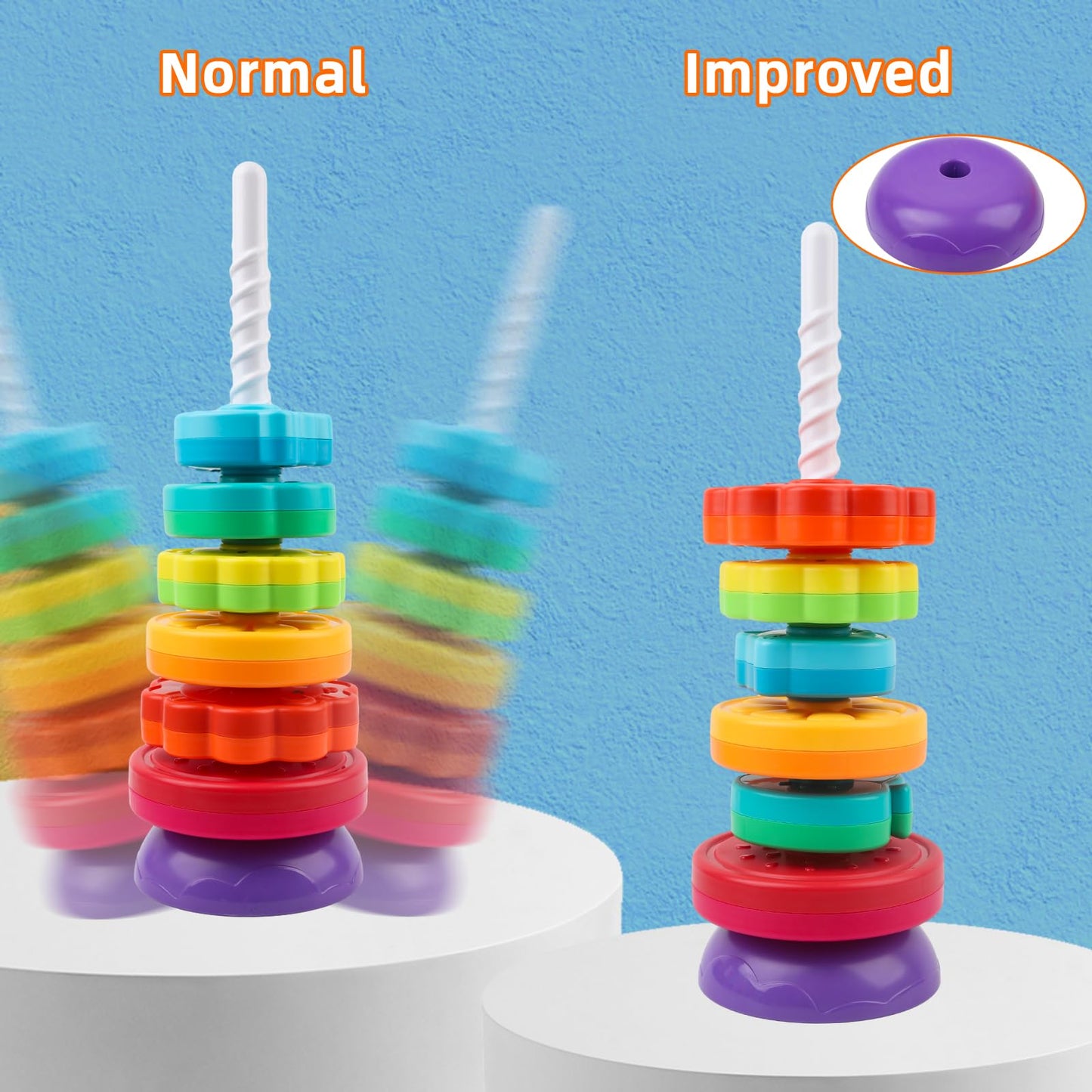 Byfwh Spinning Stacking Toys For Babies 12+ Month Rainbow Ring Flowers Animals Fruits Theme Stacker Abs Toys For Toddlers 1-3 Mo