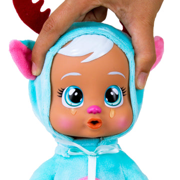 Cry Babies Tiny Cuddles Christmas Eve - 9' Baby Dolls, Cries Real Tears, Blue And Pin Reindeer Themed Pajamas