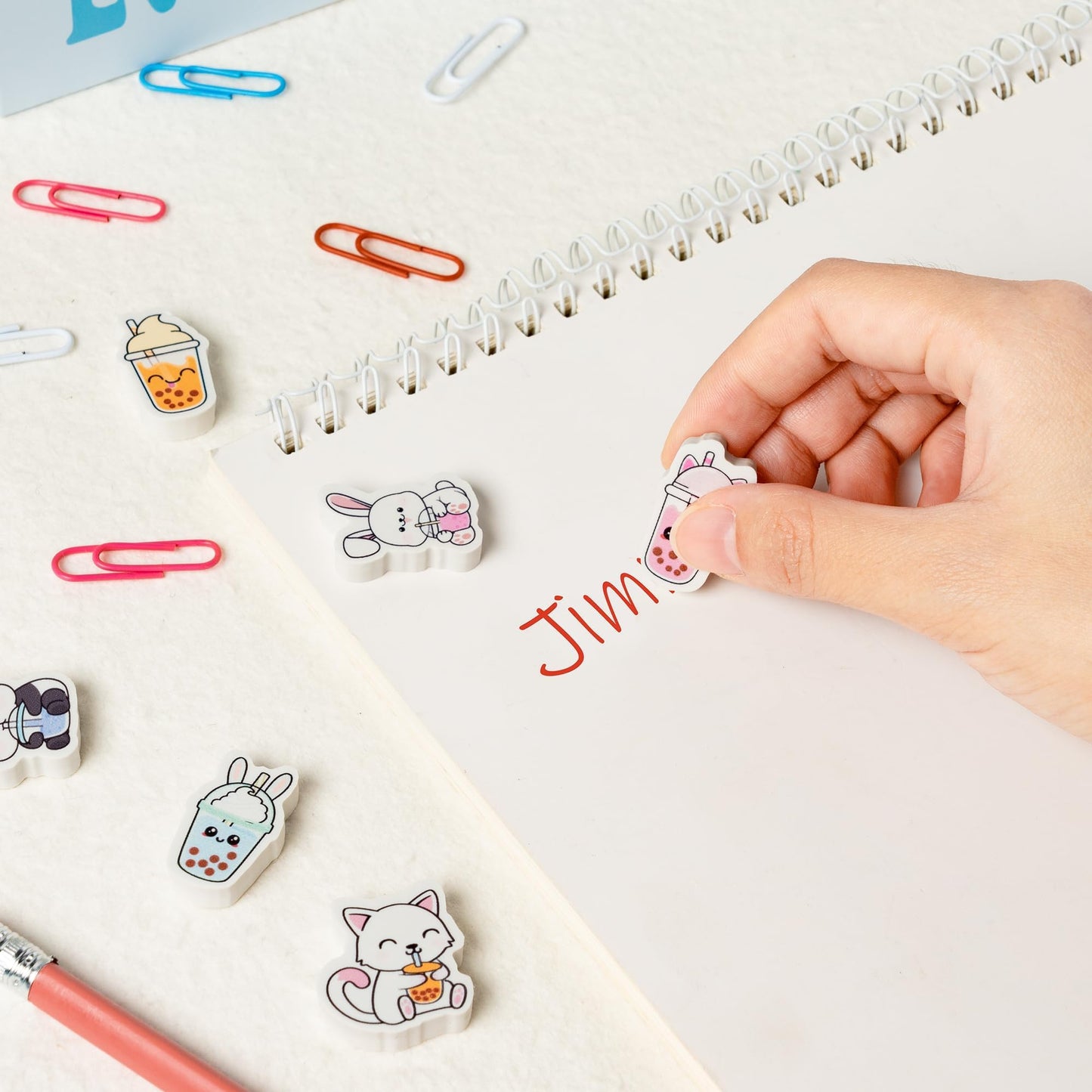 BZaber Bubble Tea Mini Eraser for Kids Bulk Christmas Winter Gifts 60Pcs Cute Kawaii Panda Rabbit Cat Boba Cup Pencils Erasers 3