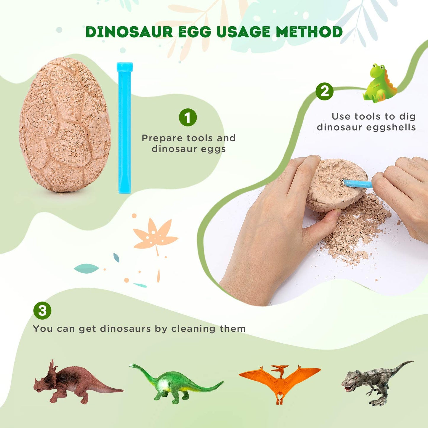 Toyk Dig Up Dinosaur Fossil Eggs - 12 Unique Eggs, Blue, Medium Size, Model 6788, STEM Archaeology Toy for Kids Ages 3-12