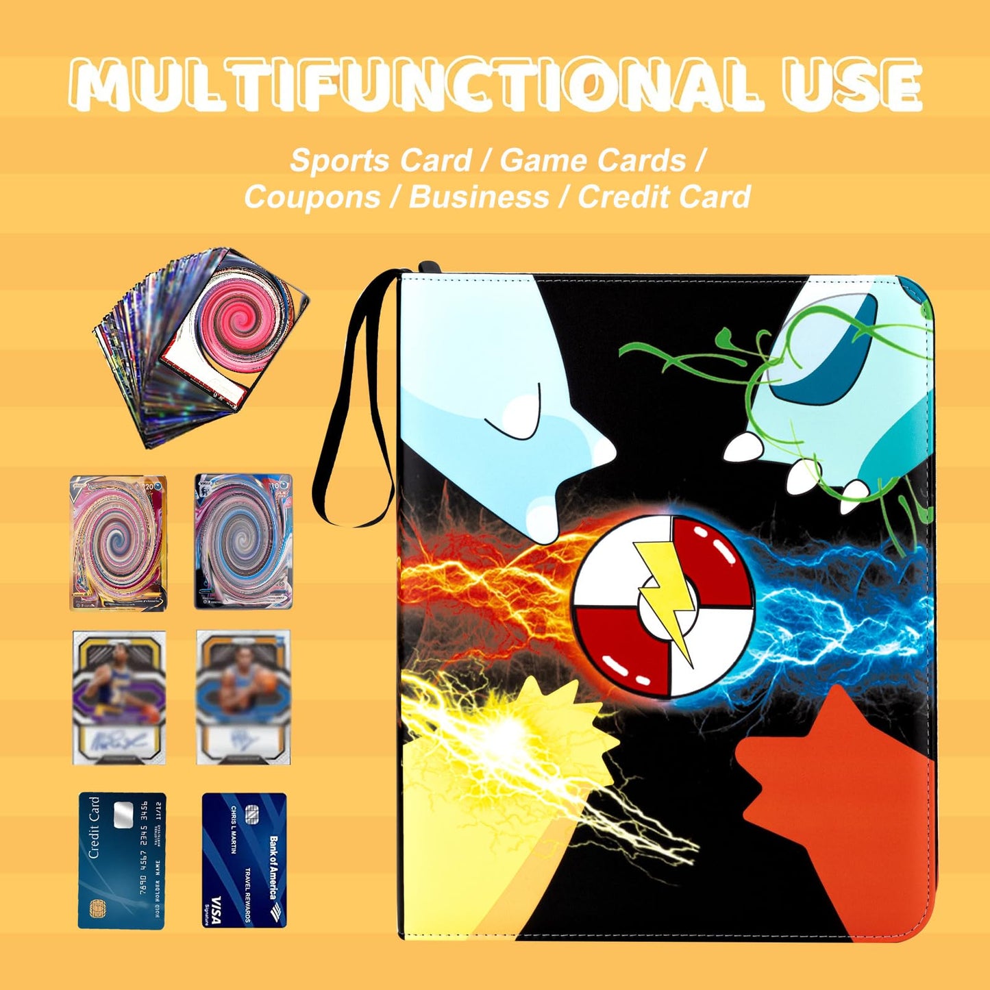 Jravkfi Card Binder 9 Pocket enhanced Trading Card Holder 900 Pockets 50-Page Double-Sided Storage Collection Book 3-ring Zipper Sports Book is A Toys Gift for Girls and Boys(Black)