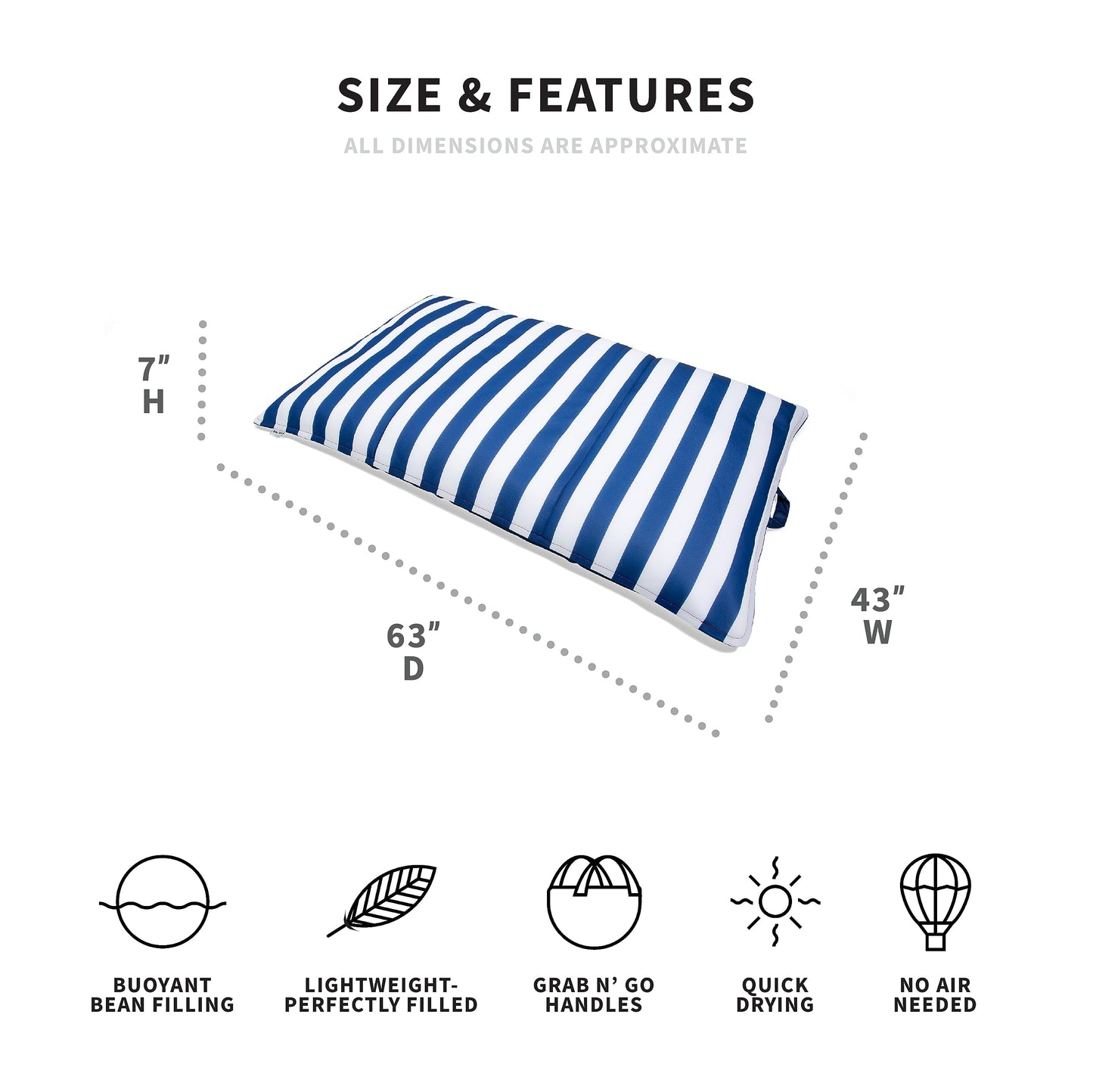 Big Joe Lagoon Lounger No Inflation Needed Pool Float, Americana Nautical Stripe Double Sided Mesh, Quick Draining Fabric, 5 Fee