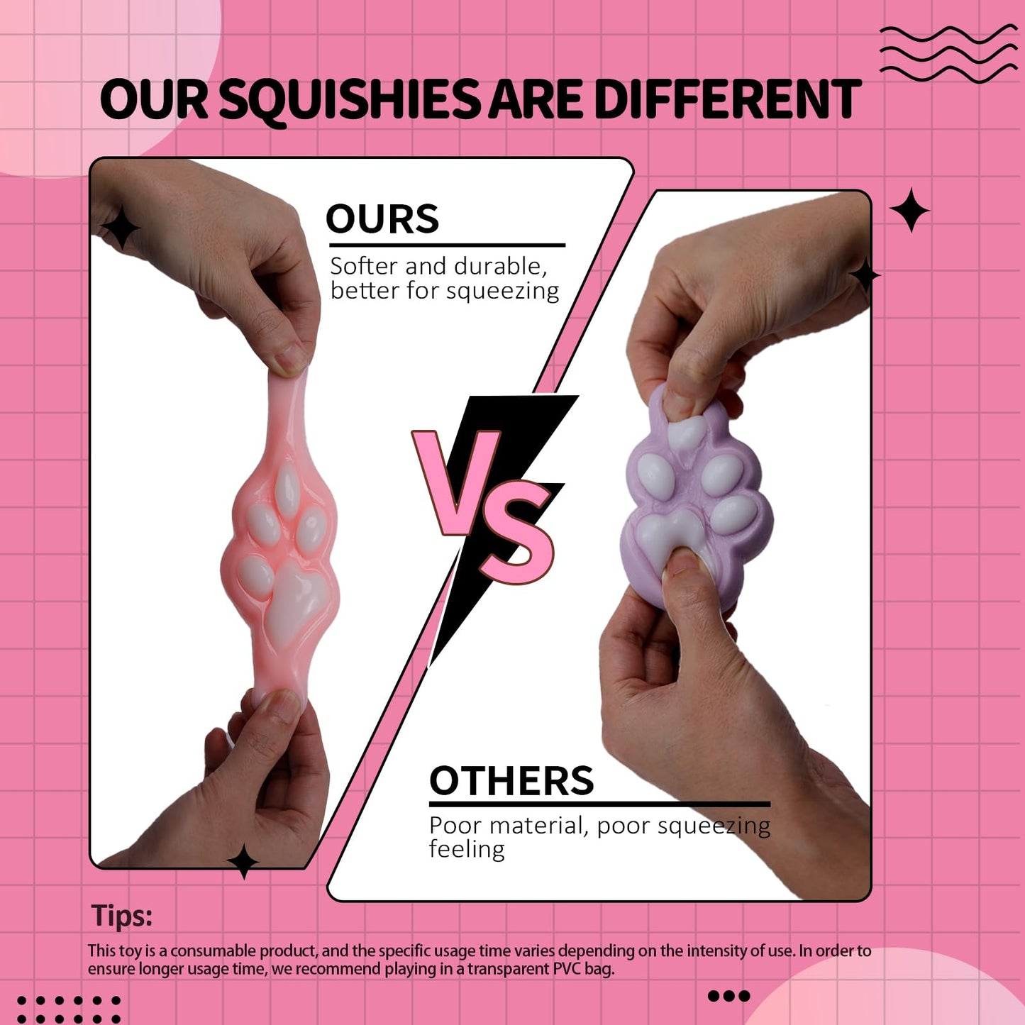 Taba Squishy Paw Easter Basket Essentials, 2Pcs Handmade Fufu Squishys Toy, Cute Cat Paw Squishies For Kids &Teen, Sticky Squeez