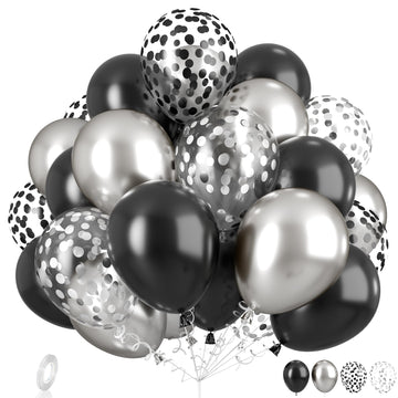Dagelar Black And Silver Balloon, 30Pcs Metallic Chrome Silver And Black Birthday Balloons With Black Silver Confetti Balloon, H