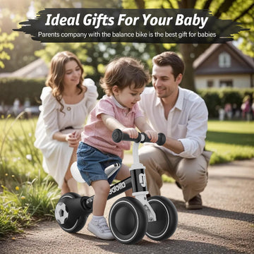 Allobebe Baby Balance Bike, Cute Toddler Bikes 12-36 Months Gifts For 1 Year Old Girl Bike To Train Baby From Standing To Running With Adjustable Seat Silent & Soft 3 Wheels (Black)