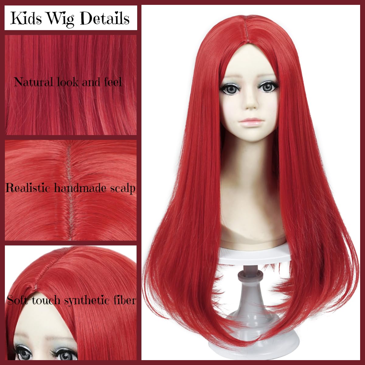 Kids Sally Wig Long Straight Kids Red Wig, 23.6'' Red Sally Wig For Kids Girls Toddler, Sally Costume Wig Synthetic Fiber Hair F