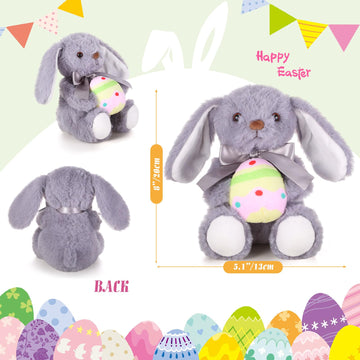Simgoing Easter Bunny Stuffed Animal Cute Plush Rabbit Holding Easter Eggs Furry Bunny Plush Gift Happy Easter Basket Stuffers F