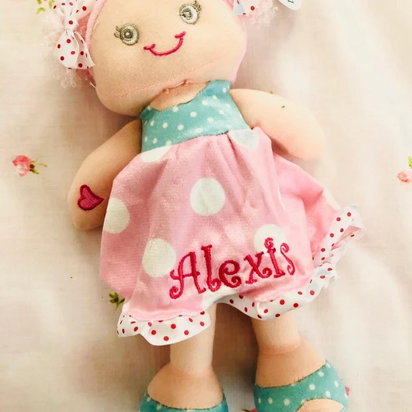 DIBSIES Personalized Hearts & Bows Snuggle Doll - 11 Inch