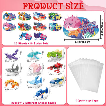 Diydec 30Pcs Valentines Building Blocks, Valentine'S Day Gifts Toys For Kids Marine Animals Building Toys With Cards For Boy Gir