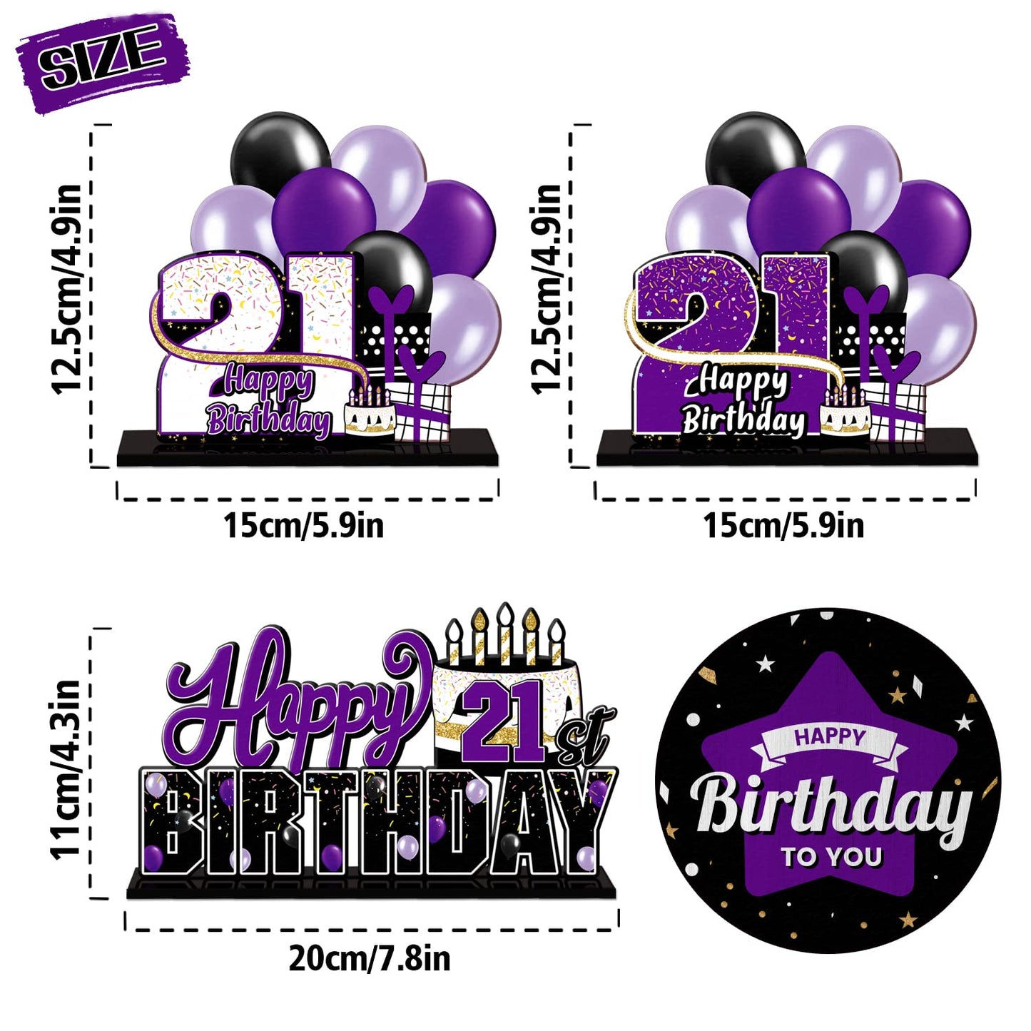 Lingteer Happy 21St Birthday Purple Acrylic Table Topper Centerpieces Set - Cheers To 21 Years Old Birthday 21St Bday Party Gift Decorations.