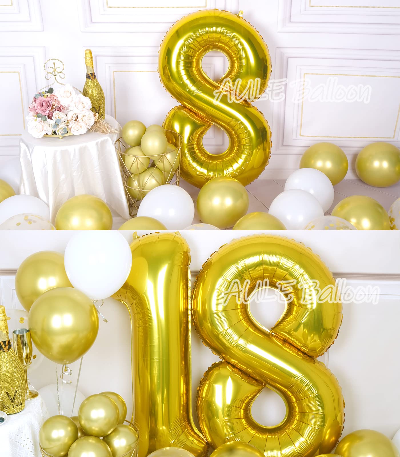 Aule 40 Inch Big Gold 8 Balloon Number Large Foil Helium Number Balloons 0-9 Jumbo Giant Happy 8Th Birthday Party Decorations Fo
