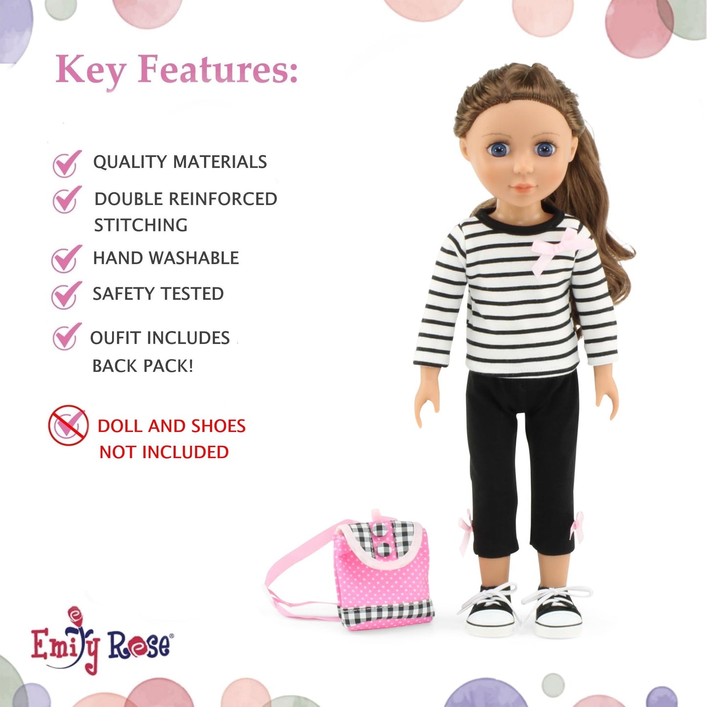 Emily Rose 14.5 Inch Doll Clothes 3 Piece Back To School 14 Inch Doll Outfit Gift Set, Includes Doll Back Pack | Gift Boxed!
