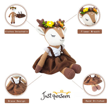 Justqunseen Deer Stuffed Animal, 17' Reindeer Plush Toys, Cute Stuffed Animals Deer Ballerina Doll, Stuffed Animals For Girls, Soft Plush Doll Animal Toy, Christmas Birthday Gifts For Baby Kids Girls