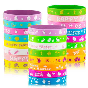 Hexiaoxiao 24Pcs Easter Rubber Bracelets Silicone Wristbands For Easter Party Favors Supplies Rubber Bracelets For Kids&Teens Gi
